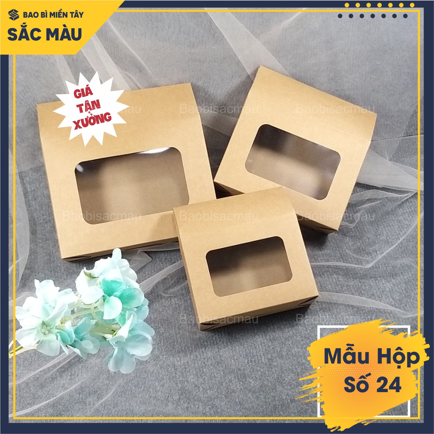 Sét 5 hộp giấy kraft đựng trái cây, quà tặng, thực phẩm ngày lễ tết, 3 kích thước tiện lợi - Mẫu hộp 24