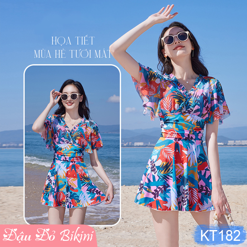 Bộ bơi liền thân nữ dáng váy quyến rũ, thun bơi đẹp co giãn 4 chiều thoáng mát, áo có sẵn gọng đệm, tôn dáng giấu bụng tốt | KT180