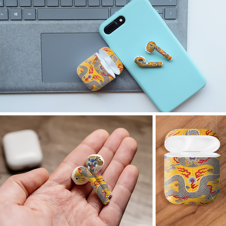 Miếng dán skin chống bẩn cho tai nghe AirPods in hình Rồng Dragon - dra037 (bản không dây 1 và 2)