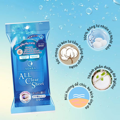 Khăn giấy tẩy trang SENKA CLEANSING SHEET - 44 sheets tặng mặt nạ giấy nén Miniso