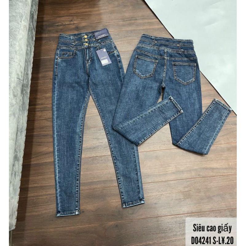 Quần jeans nữ lưng cao 3 nút chất jeans giấy cao cấp - D0424