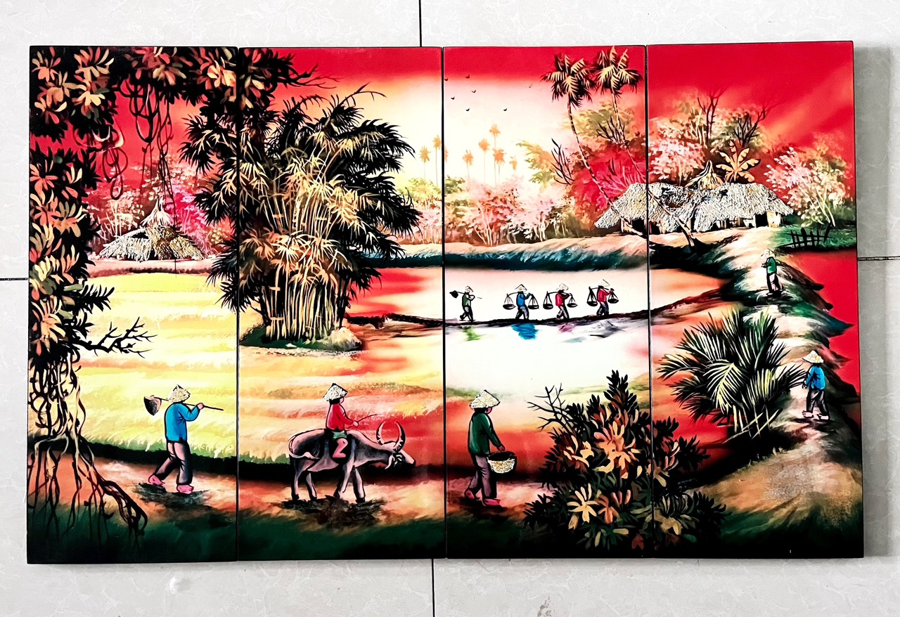 Bộ Tranh sơn mài 4 tấm - ĐỒNG QUÊ / PHỐ CỔ VIỆT NAM - Size 50x80 cm / 60x120 cm