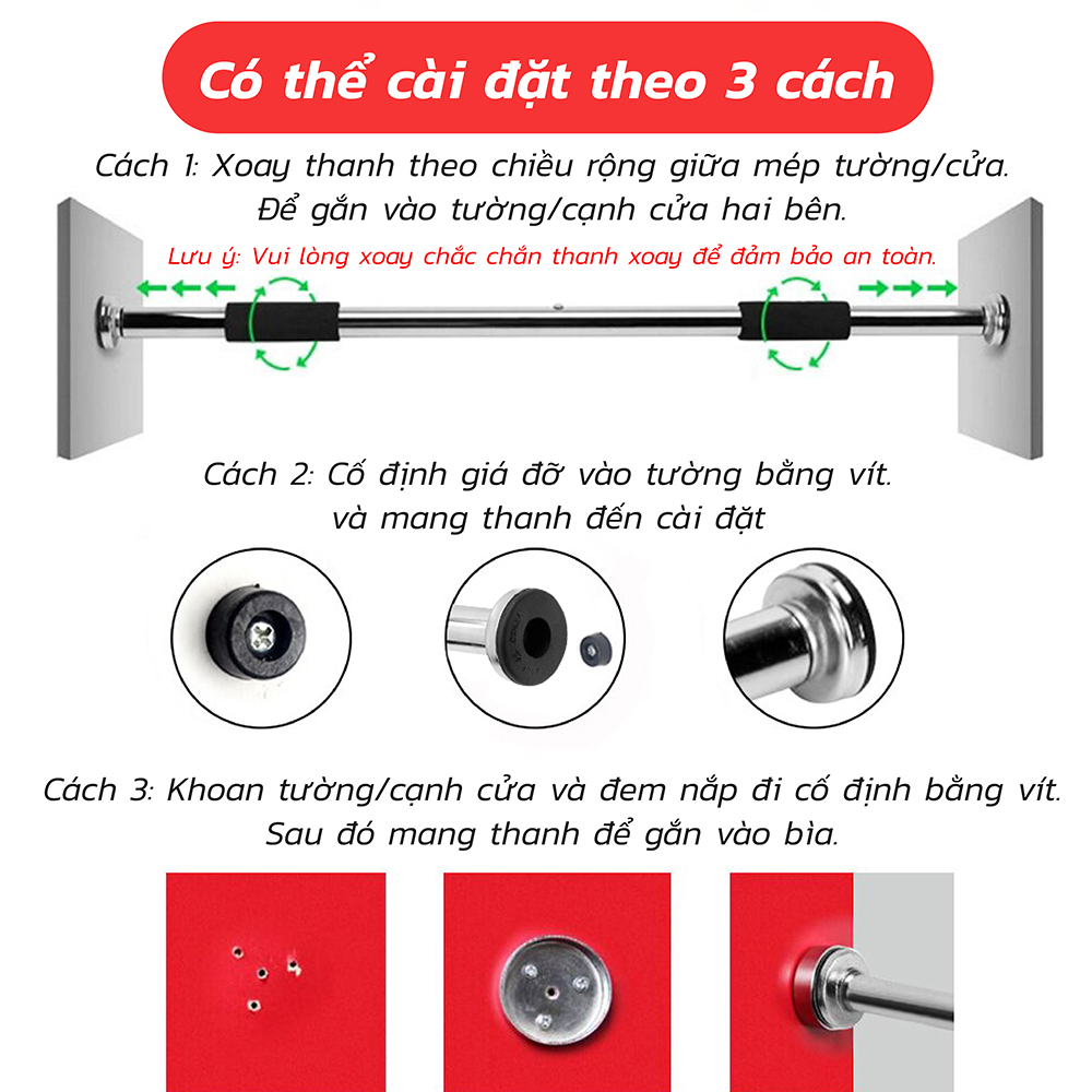 Xà đơn treo tường gắn cửa đa năng cao cấp tập thể dục tại nhà,Tay Cầm Bọc Đệm PVC Chống Trượt
