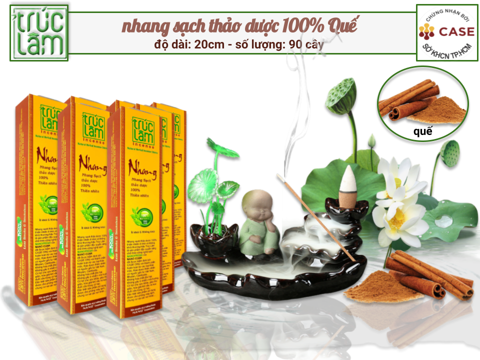 Nhang Sạch Thảo Dược TRÚC LÂM - 20 CM QUẾ ( có thanh phần than hoạt tính ) ÍT KHÓI