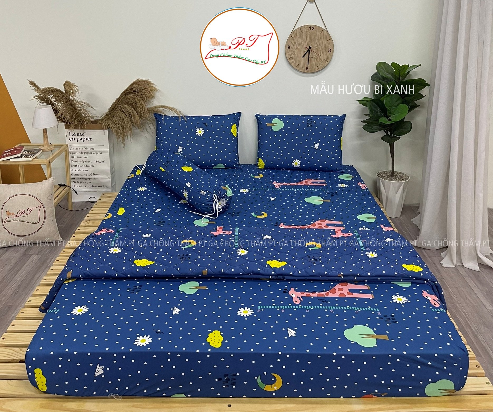 Ga Chống Thấm Cao Cấp PT Mẫu Họa Tiết Hươu Bi Xanh