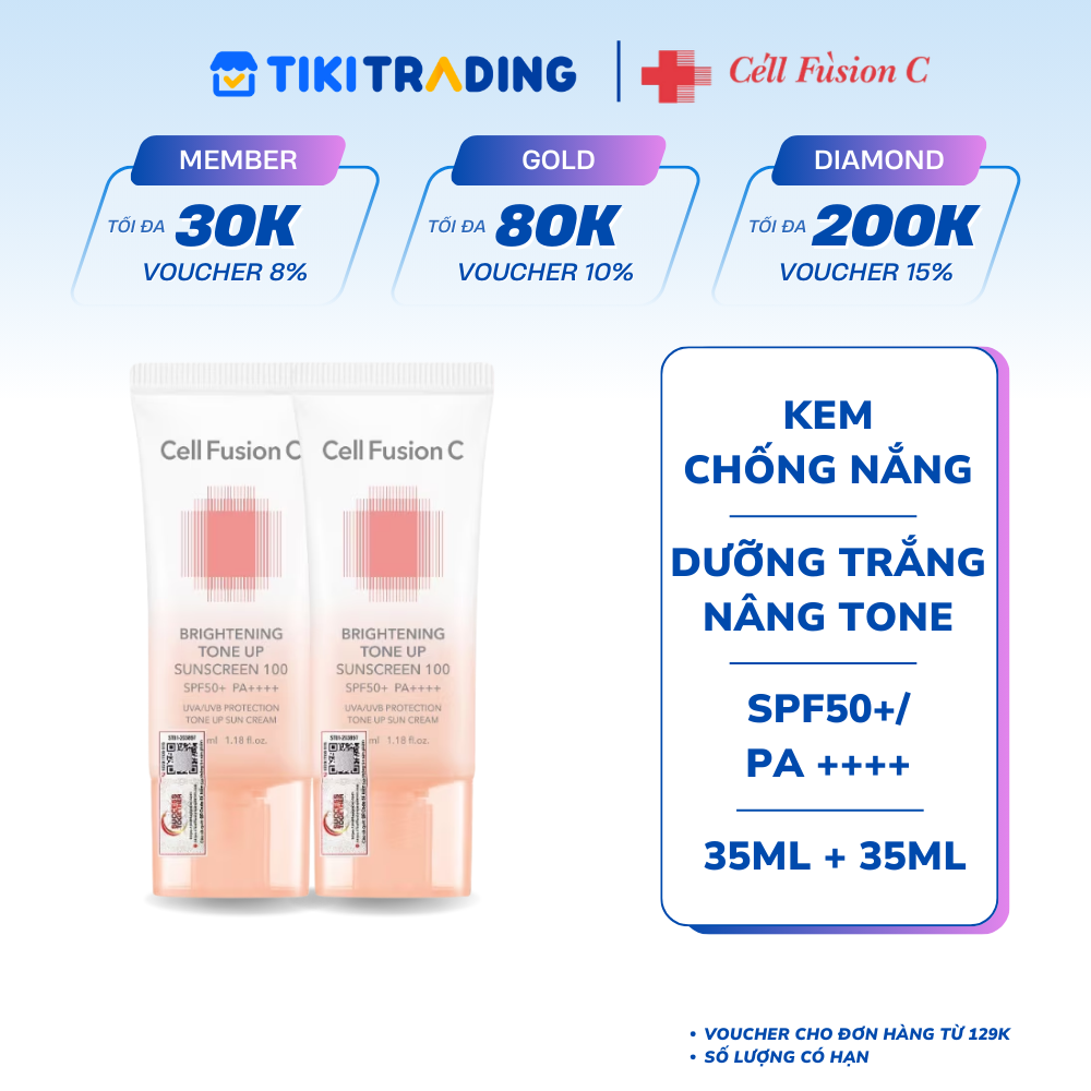 Combo 2 Kem Chống Nắng Dưỡng Trắng Nâng Tone Da Cell Fusion C Brightening Tone Up Sunscreen 100 SPF50+/ PA ++++ 35ml