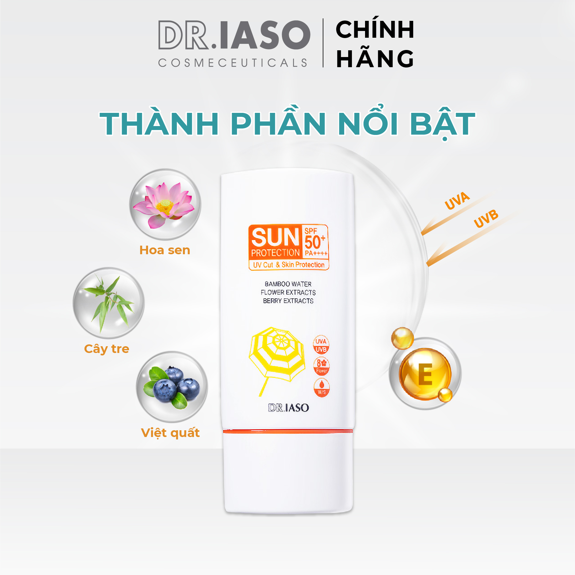 D38 Kem dưỡng da chống nắng Dr IASO Sun Protection Spf50+/Pa++++ 60ml