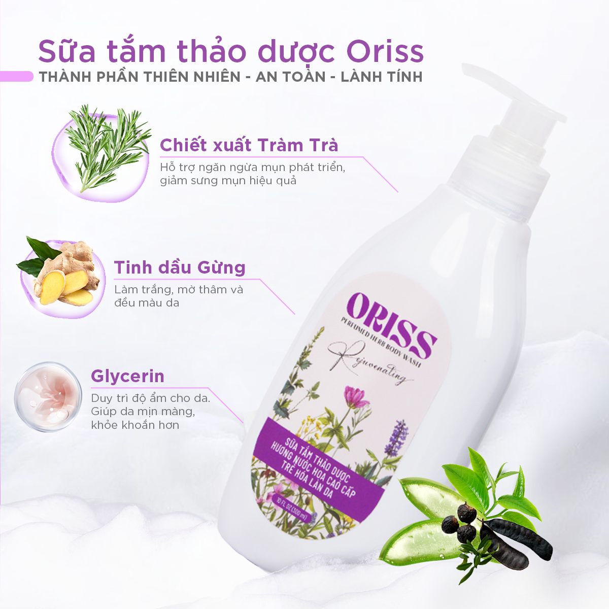 Sữa tắm thảo dược Oriss hương nước hoa chăm sóc da mịn màng dưỡng ẩm da 300ml