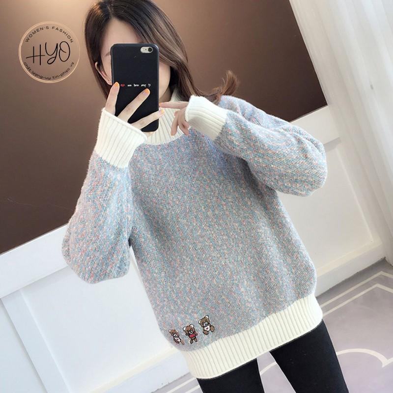Áo Len Nữ 3 chú gấu Bear Lông Cừu form rộng Hàn Quốc thu đông HYO Quảng Châu