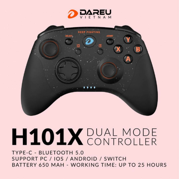 DAREU H101X Black – Dual Mode (Type-C, Bluetooth) Wireless GamePad_ HÀNG CHÍNH HÃNG