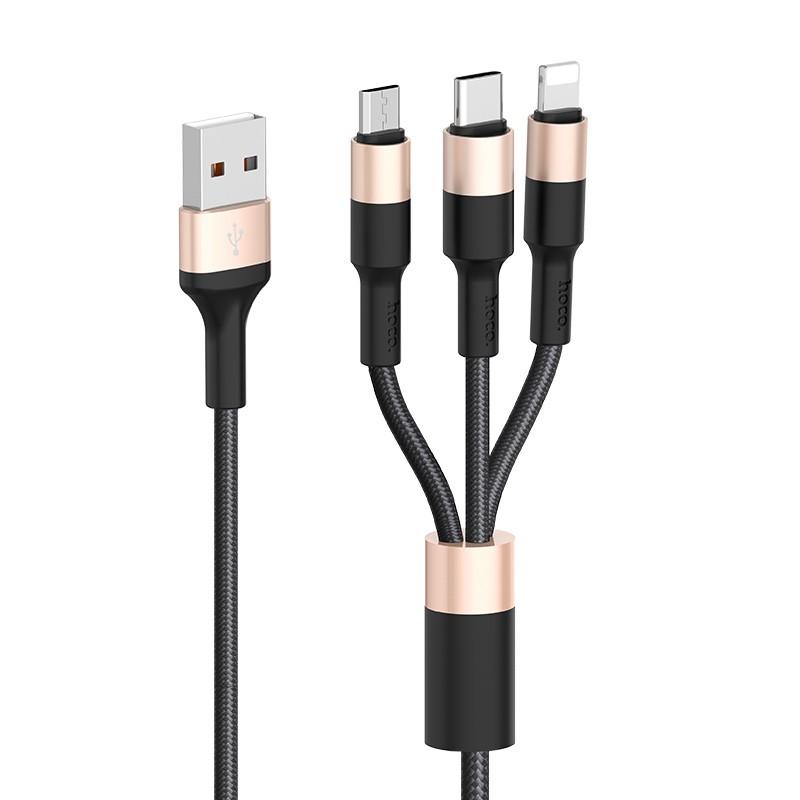 Cáp Sạc Hoco X 26 3 Đầu IPhone - Micro Usb - Type C Dây Dù Chống Đứt Dài 1M