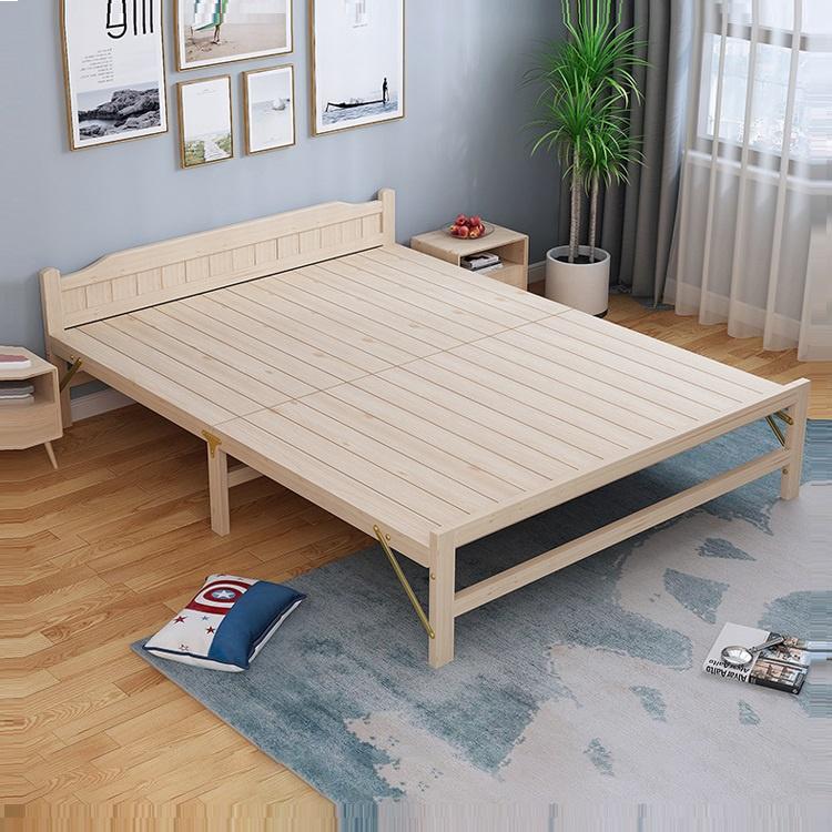 (tặng kèm đệm, gối) Giường ngủ - Giường ngủ gỗ thông xếp gọn 150x195 cm