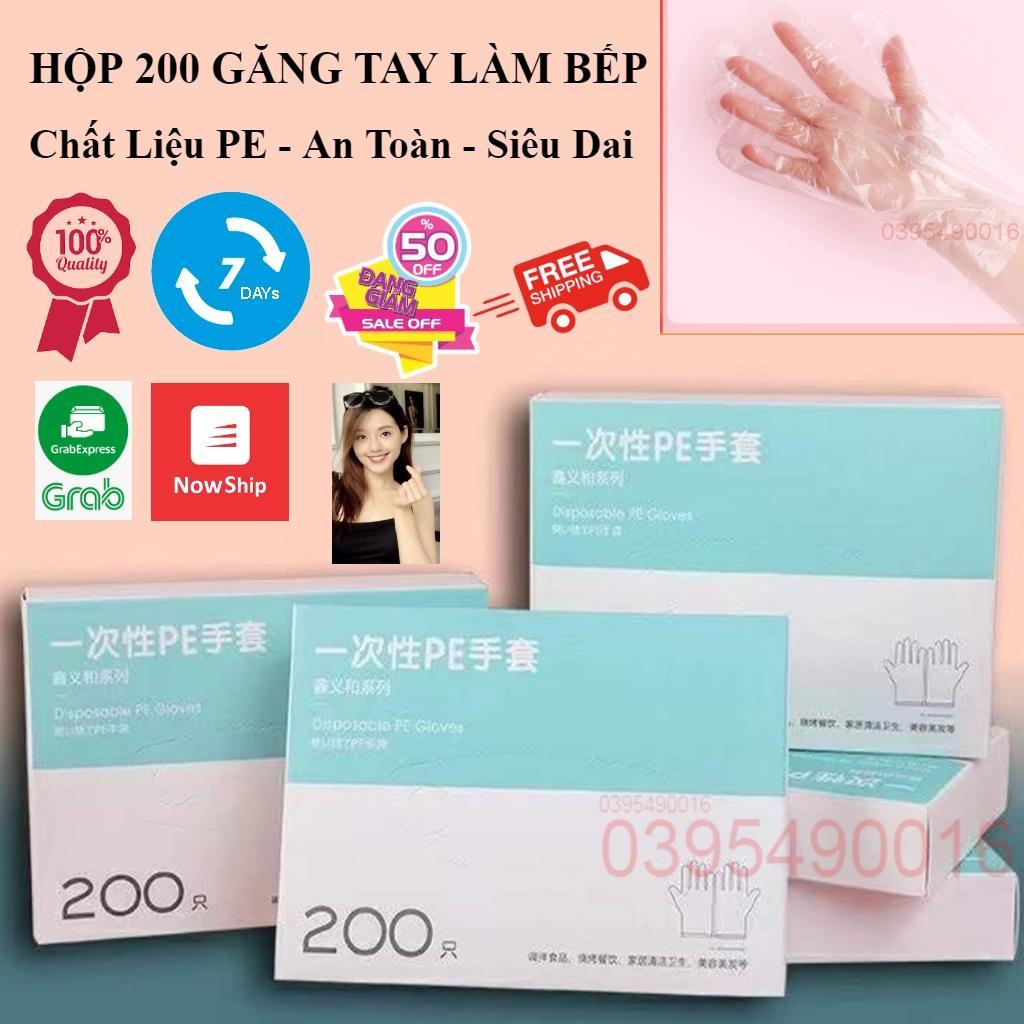 Hộp 200 Găng Tay Nilon Loại Tốt Dùng 1 Lần Nhựa PE Siêu Dai An Toàn Bảo Vệ Da Tay