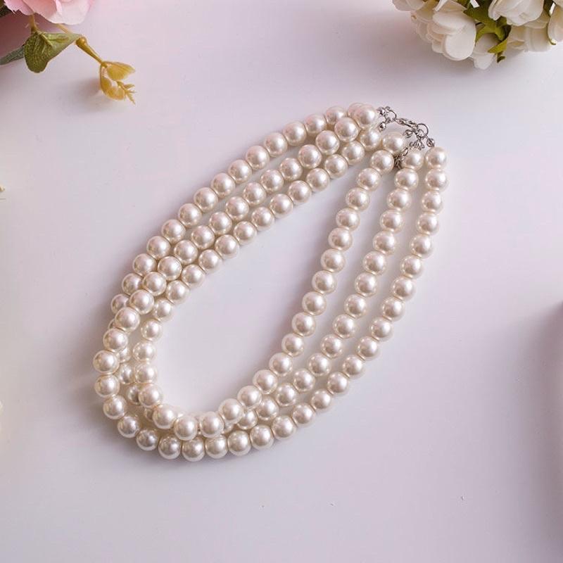 N395 vòng cổ hạt Trai, dây chuyền hạt bẹt dây chuyền mang áo dài 2 sợi kiểu dáng sang trọng cho nữ