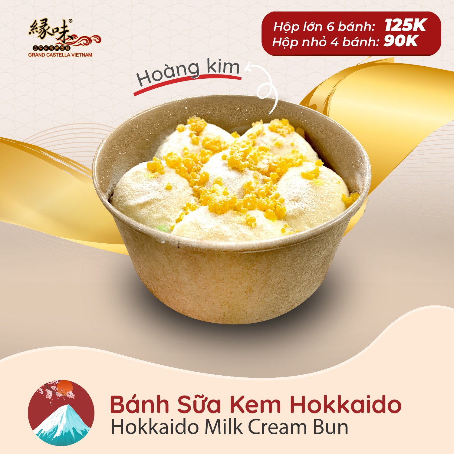 Bánh Sữa Kem Hokkaido Vị Hoàng Kim 6 Múi
