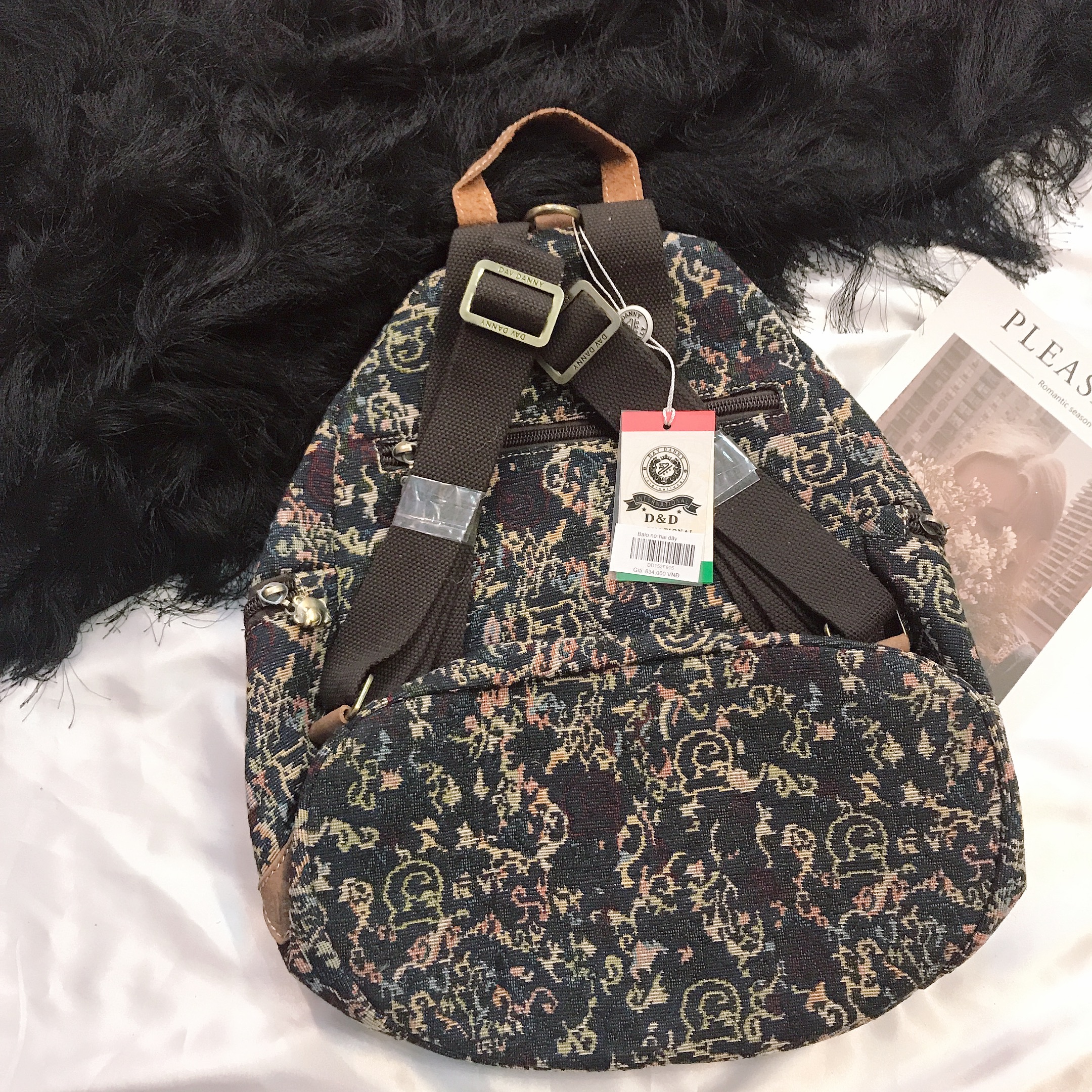 Balo thời trang khóa gài thêu hoa văn cổ điển siêu xinh - DD152F915