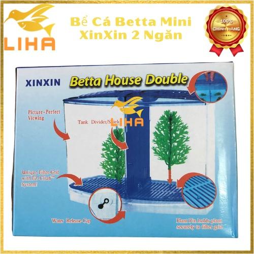 Bể Cá Betta Mini XinXin 2 Ngăn Size 20x8x15cm - 2 in 1 Hồ Nhựa Mica Nuôi Cá Để Bàn