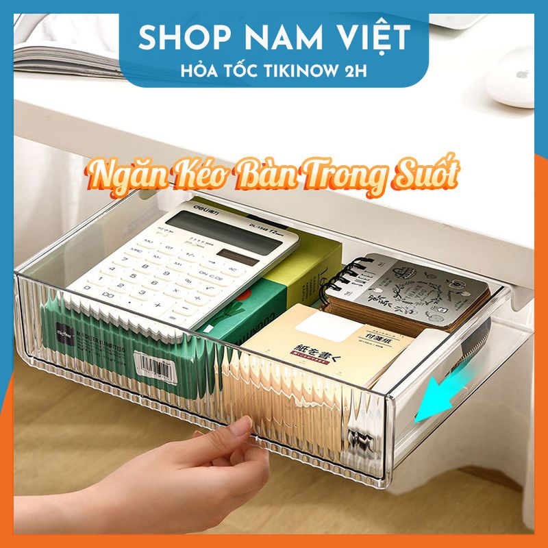 Ngăn Kéo Dưới Bàn Làm Việc Trong Suốt - Hộp Nhựa Để Đồ Dán Dưới Bàn (Kèm Miếng Dán)