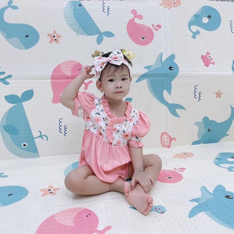 Body Cổ Xếp Li Màu Hồng Bé Gái 3 Đến 12kg, Bodysuit Chất Đũi Lụa Mềm Mát