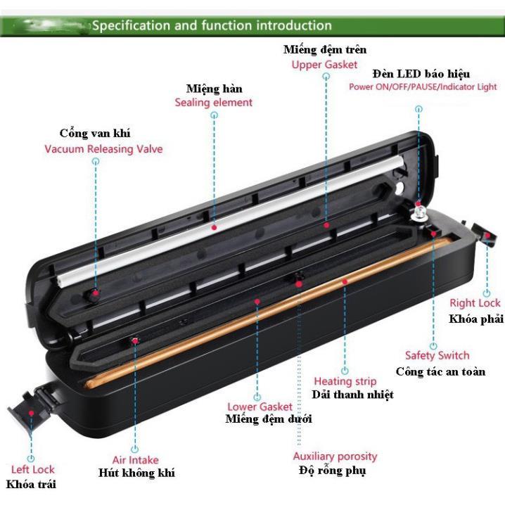 Máy Hút Chân Không Thực Phẩm Kèm Hàn Miệng Túi  Vacuum Sealer ( tặng 10 túi hút )