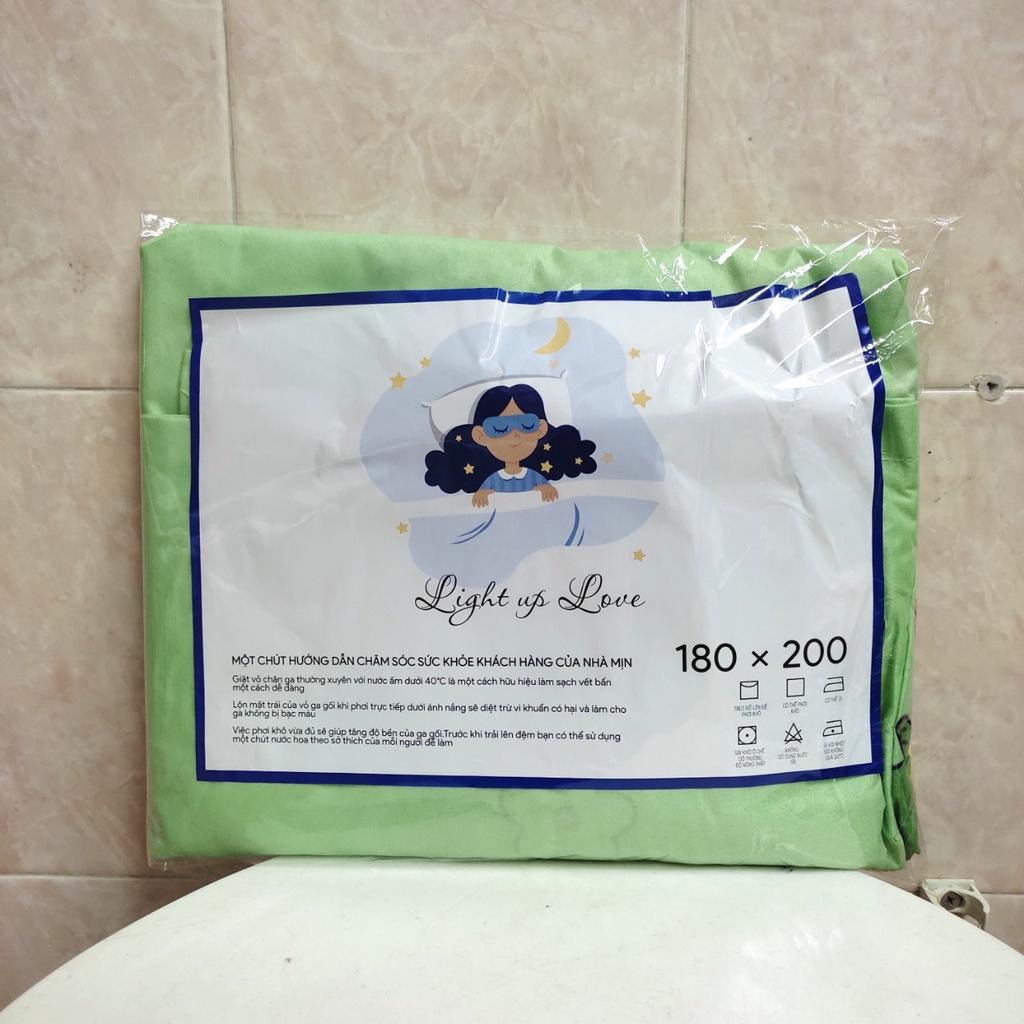 Bộ ga gối cotton giá rẻ 180x200x10cm màu xanh họa tiết khủng long nhỏ