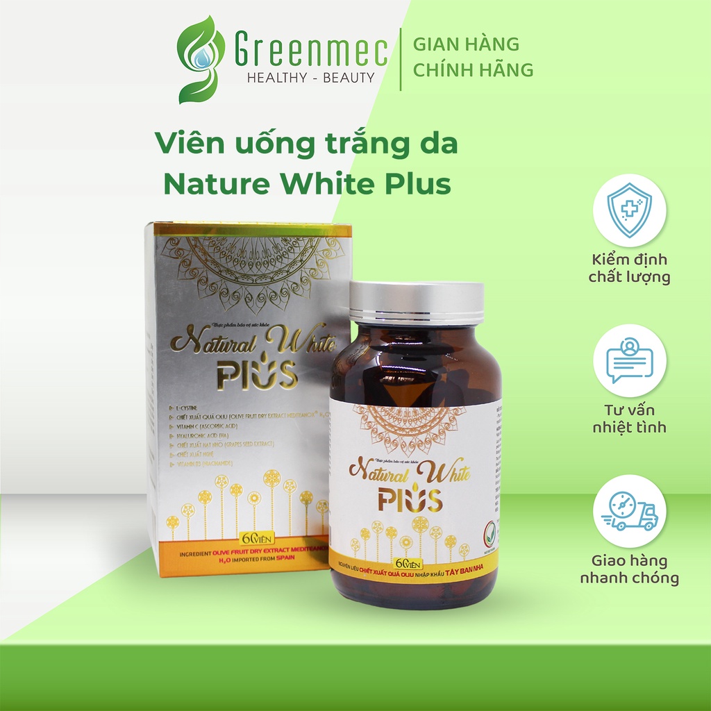 Viên Uống Trắng Da Natural White Plus Hỗ Trợ Giảm Lão Hóa, Cải Thiện Nám, Tàn Nhang - Greenmec