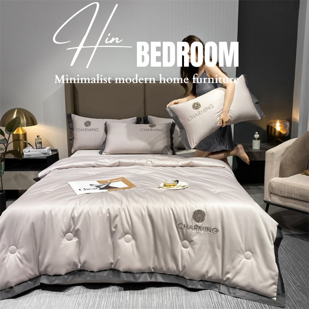 Bộ Chăn Ga Gối Đệm 5 Món Phi Lụa Charming Drap Giường Phi Lụa Cao Cấp Bo Chun Drap Hin Home Bedding Mẫu 2