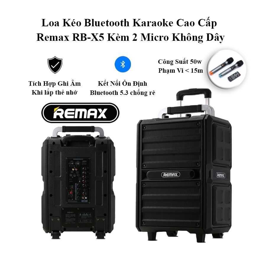 Loa kéo bluetooth Sothing Remax RB-X5, công suất 50W, dung lượng pin trâu, tặng kèm 2 mic không dây- Hàng chính hãng