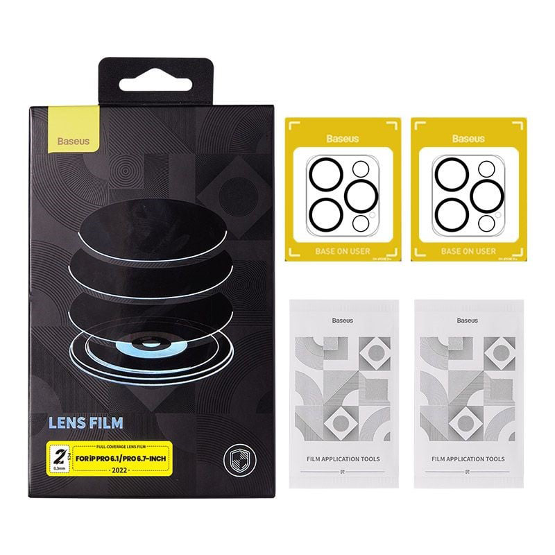 Miếng dán kính cường lực bảo vệ camera cho iPhone 14 Pro / 14 Pro Max hiệu Baseus Full-coverage Lens mang lại khả năng quay video 8K - Hàng nhập khẩu