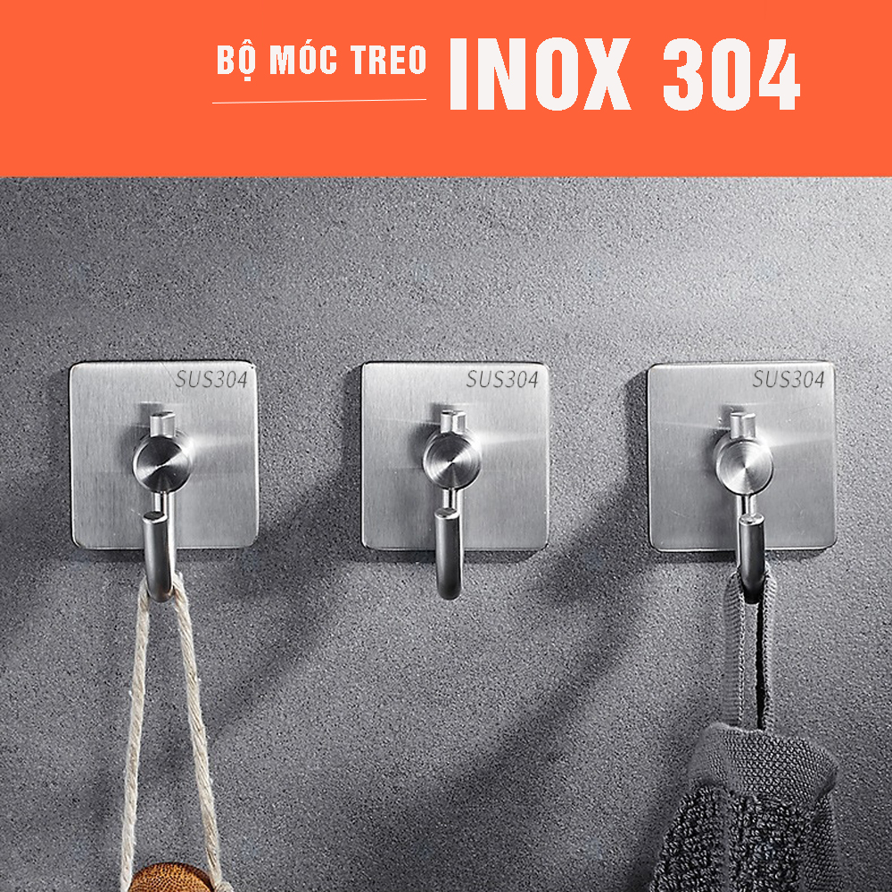 Combo 3 móc treo loại D, Inox 304, SUS304 dùng miếng dính dán tường không cần khoan, xắp xếp treo đồ đạc gọn gàng, tiết kiệm không gian, đồ dùng gia đình, nhà bếp, Dan House 311-D