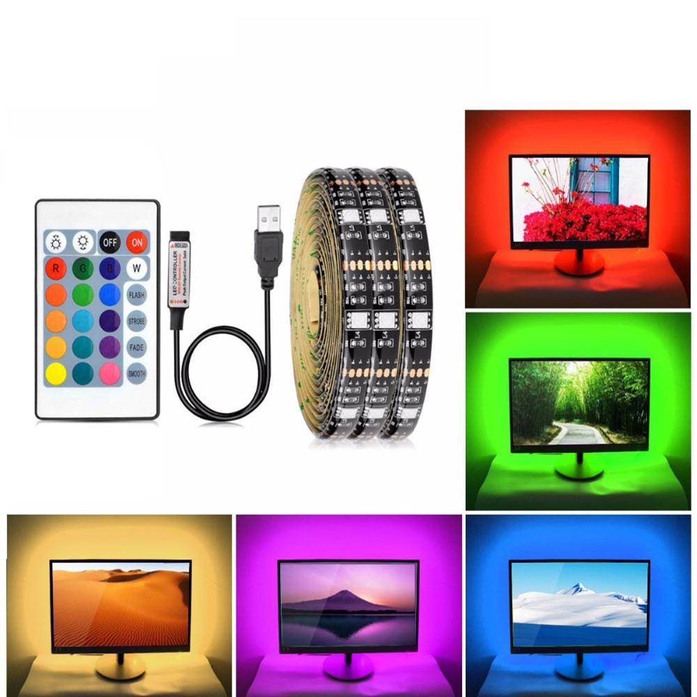 Giao hàng nhanh USB5V 5050 bảng đen sáng RGB sạc đầy màu sắc kho báu điều khiển từ xa không dây TV nền máy tính trang trí ánh sáng vành đai