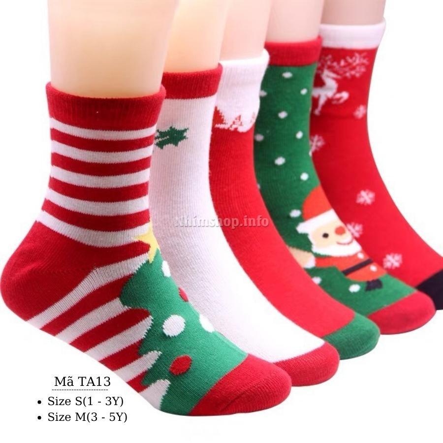 Tất trẻ em cao cổ cho bé trai bé gái hình Noel giáng sinh đỏ trắng xanh cotton mềm kháng khuẩn 1 - 5 tuổi TA13