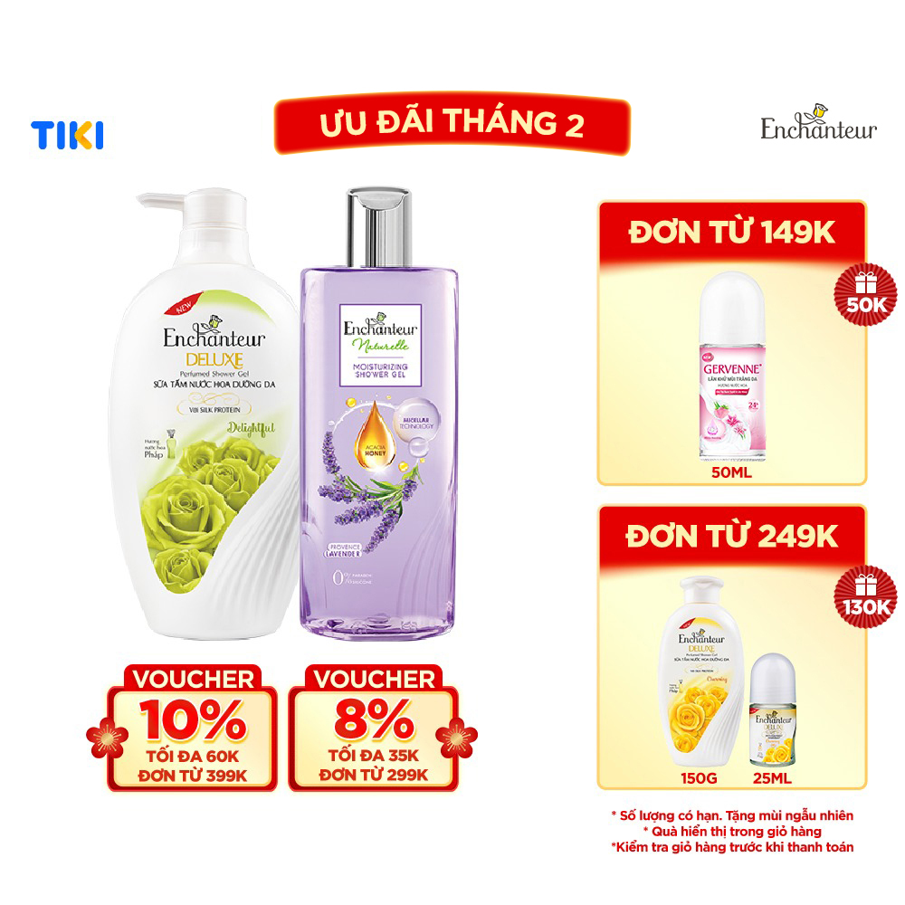 Combo Sữa tắm Enchanteur Naturelle hương hoa Lavender 260g + Sữa Tắm Nước Hoa Dưỡng Da Delightful 650G