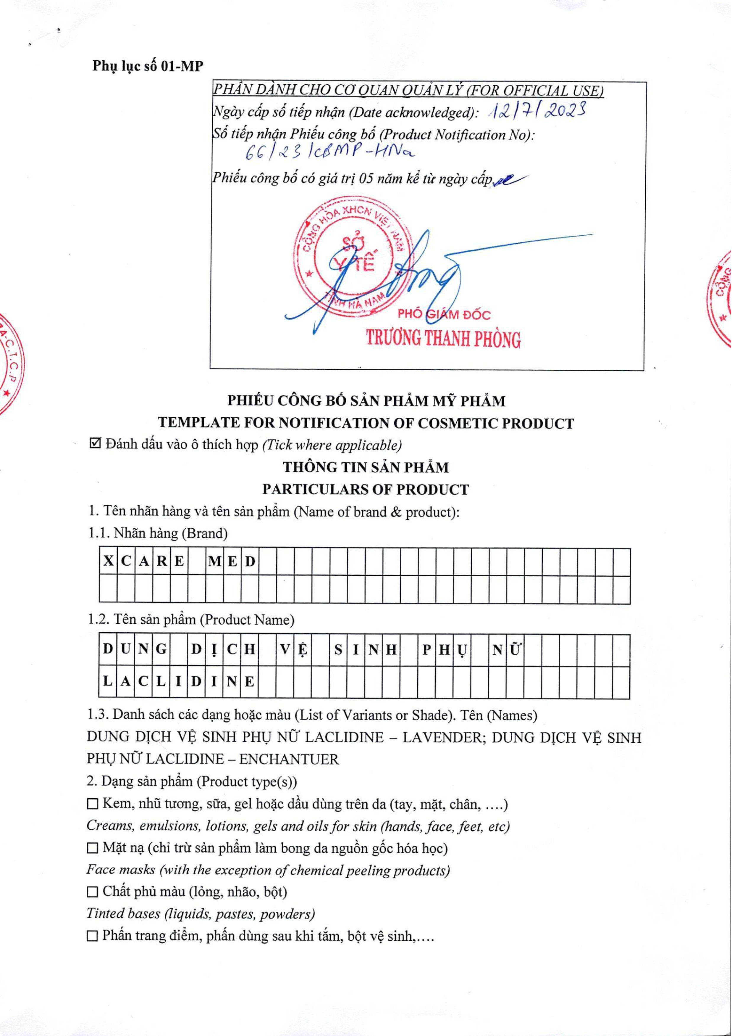 Dung Dịch Vệ Sinh Dành Cho Phụ Nữ LACLIDINE Mùi Thơm Dịu Nhẹ, Hỗ Trợ Dưỡng Ẩm, Diệt Và Ngăn Ngừa Nấm Vi Khuẩn Suốt 24h, Không Chứa Cồn, Không Paraben, Lọ 100ml