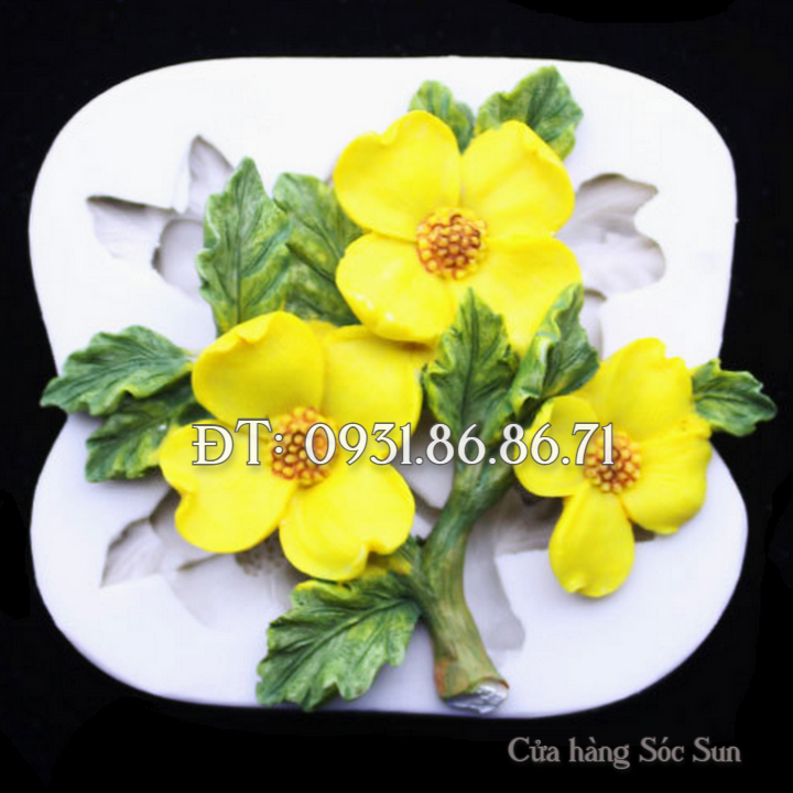 Khuôn silicon 3 hoa mai kèm lá loại 10 cm - Mã số 1362