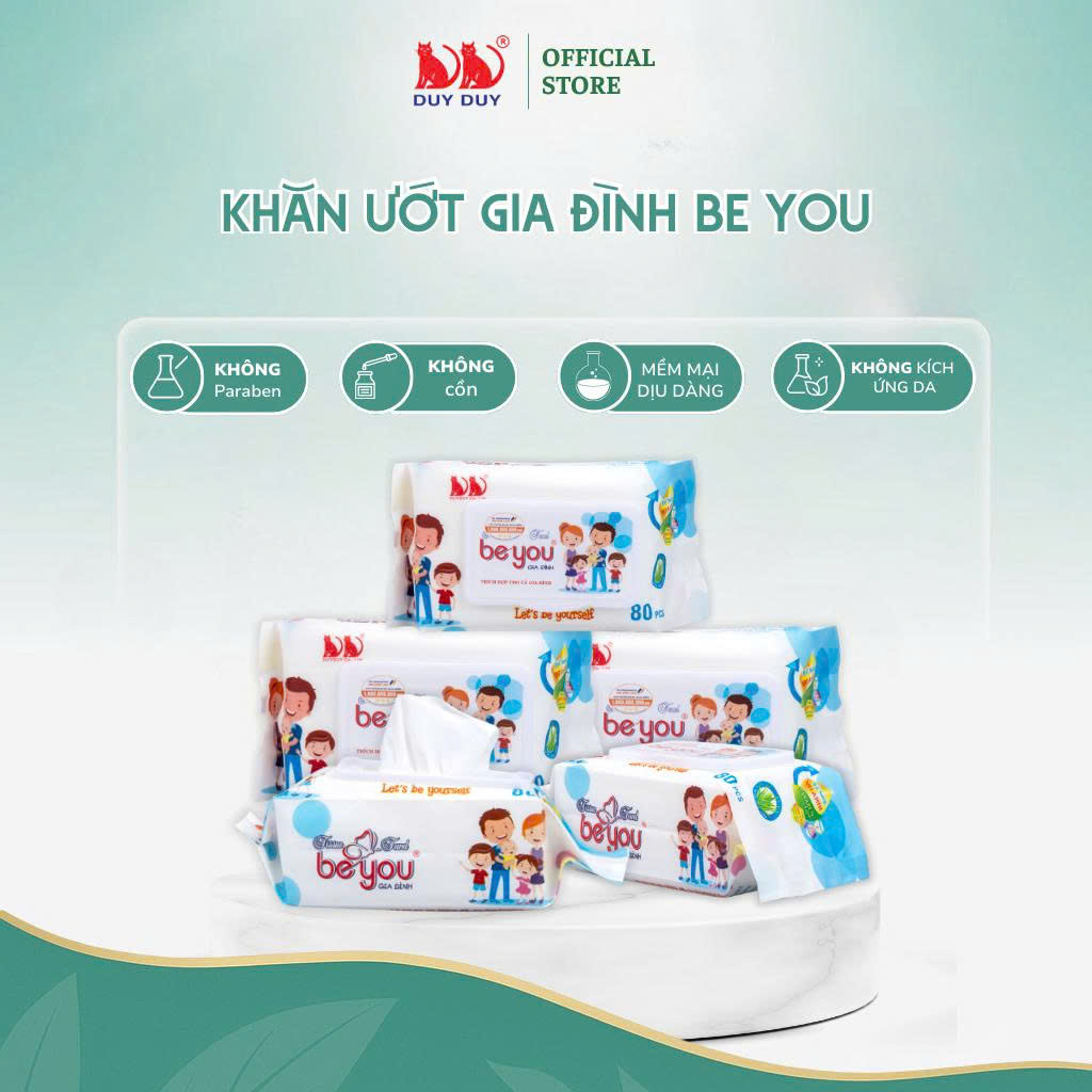 Combo 5 Gói Khăn ướt đa năng Be You vải không dệt rayon loại 1 80 miếng (13.5x20cm) không hóa chất
