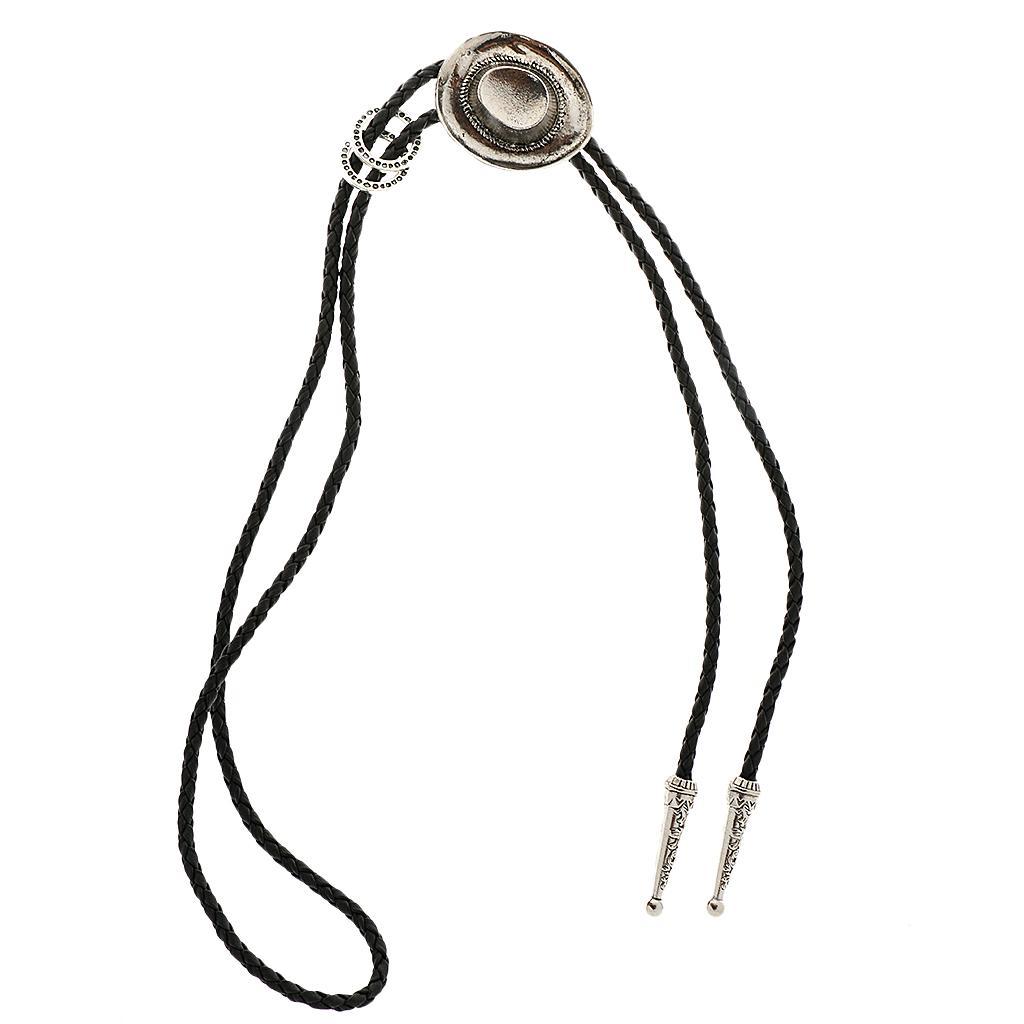 Punk Gothic Metal Hat Bolo Tie Western Cowboy Artificial Leather Necktie