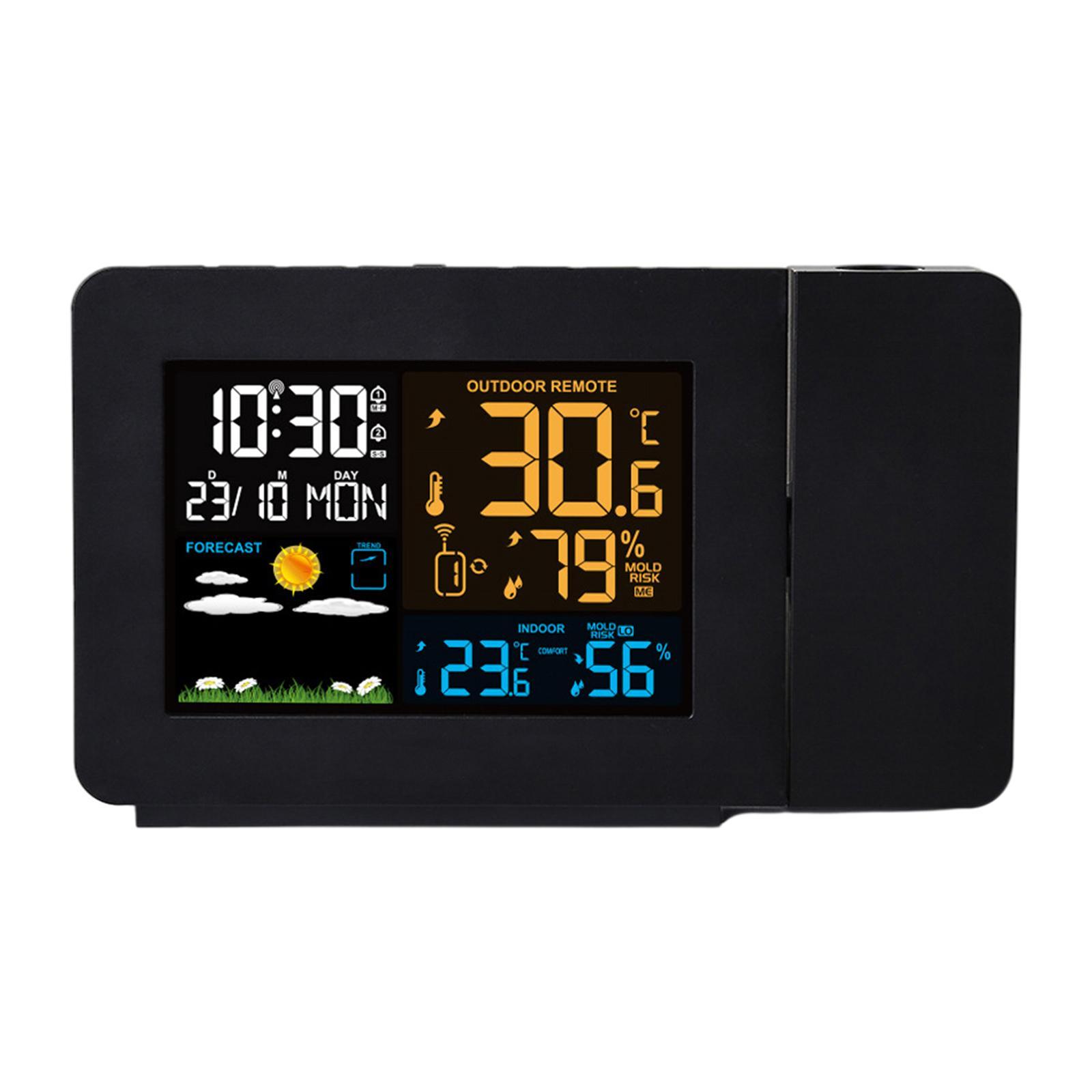 LCD Digital Table Alarm Clock Weather Station Temperature Time Projection