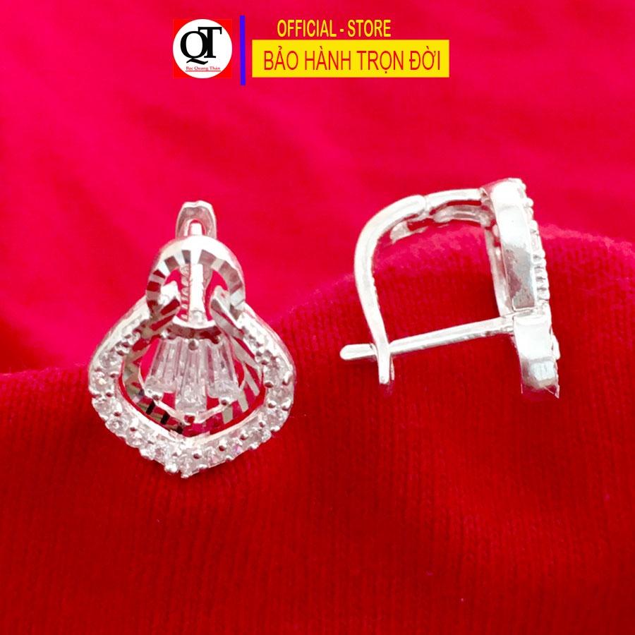 Bông tai nữ phong cách sang trọng chất liệu bạc 925 kiểu khóa bật đeo sát tai đính đá cao cấp trang sức Bạc Quang Thản