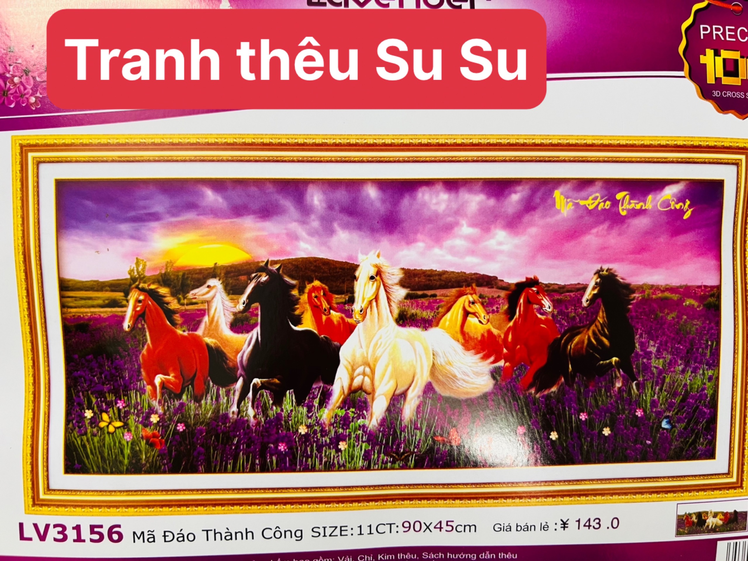 Tranh thêu chữ thập Mã đáo thành công LV3156, kích thước 90 x 45 cm