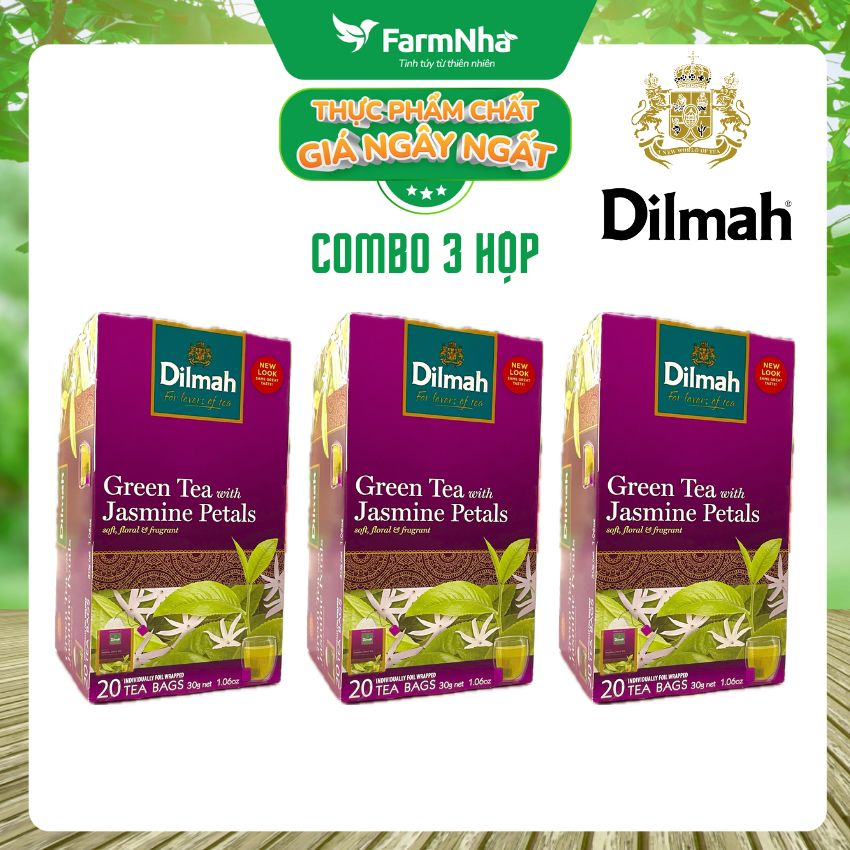 Trà Dilmah Green Tea with Jasmine Petals 30g 20 Túi x 1,5g Hương hoa Nhài - Đóng gói từng túi riêng biệt giữ hương vị tuyệt vời lôi cuốn