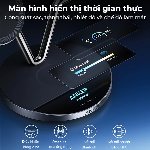 Bộ sạc Anker 25W (đế sạc không dây tản nhiệt A25X7 kèm củ, cáp sạc) Đen (Black) B25X7 - Hàng Chính Hãng