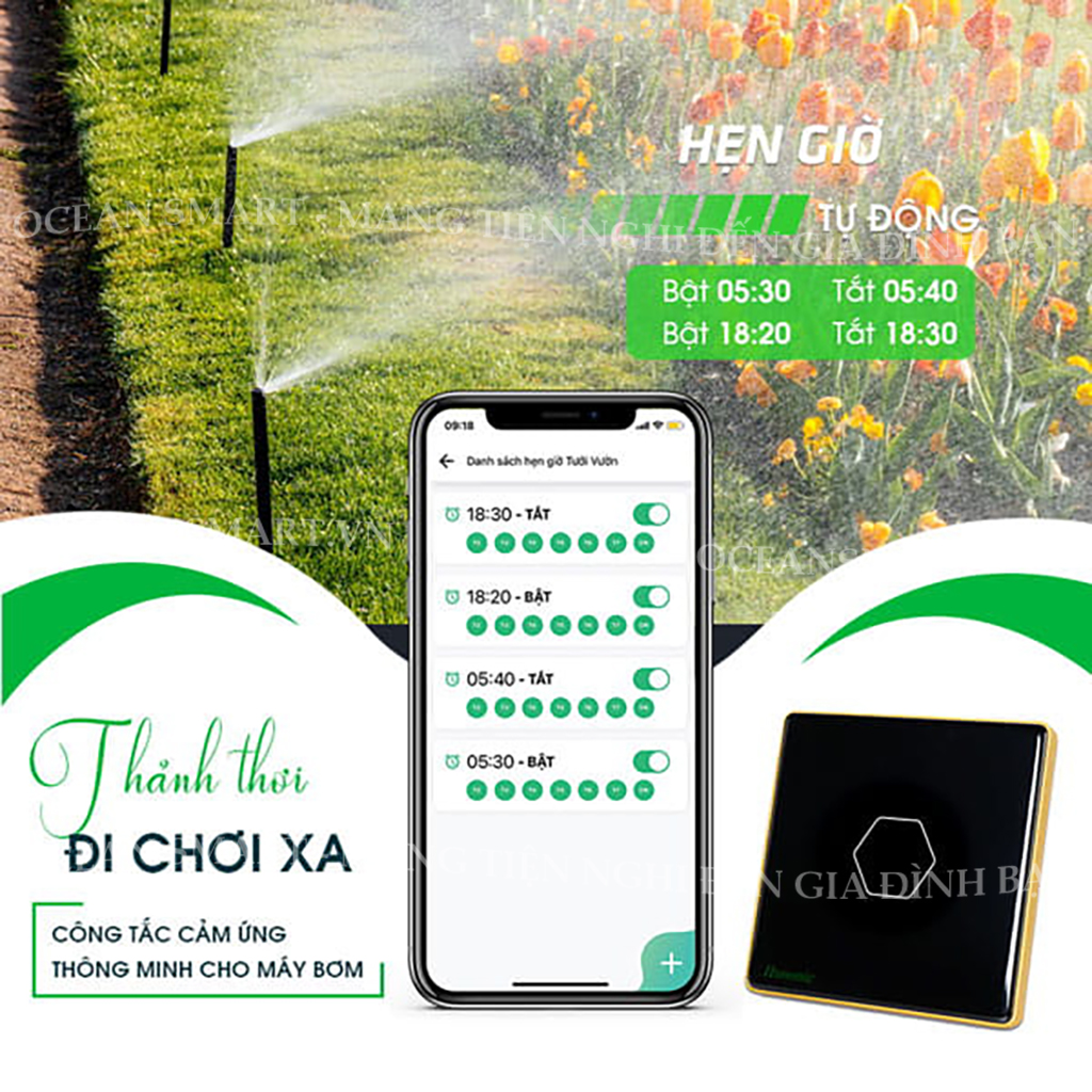 Công Tắc Cảm Ứng Thông Minh HUNONIC Luxury, Công Tắc Điều Khiển Từ Xa Bằng Điện Thoại Hình Vuông - HNLUXV