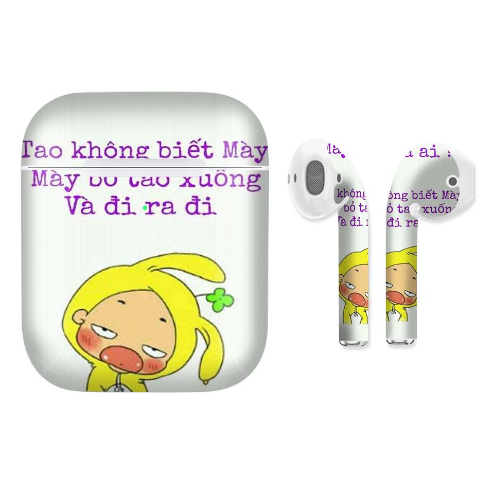 Miếng dán skin chống bẩn cho tai nghe AirPods in hình bỏ điện thoại xuống - fun019 (bản không dây 1 và 2)