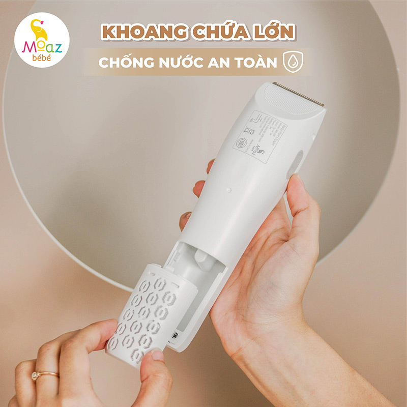 Tông đơ điện cắt tóc tự động hút tóc cho bé Moaz BéBé MB100 - Hàng Chính Hãng