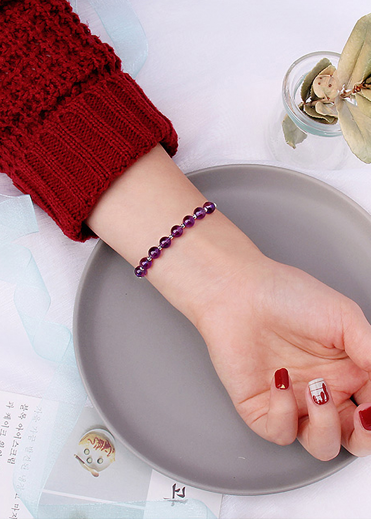 Vòng tay đá thạch anh tím phối charm ống bạc mệnh hỏa, thổ - Ngọc Quý Gemstones