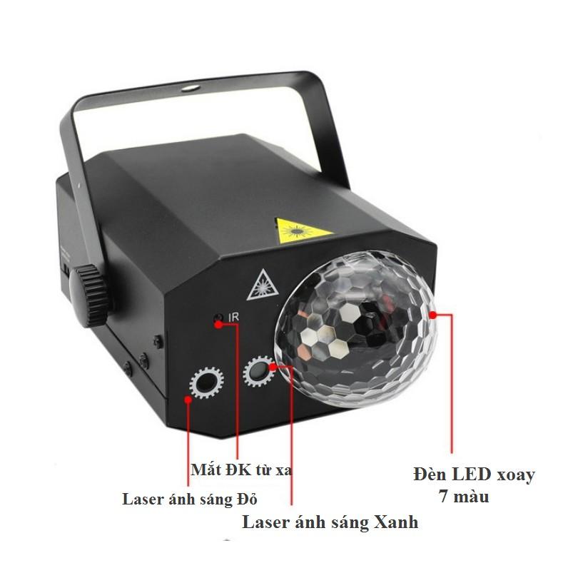 Đèn laser ánh sáng laze cảm biến âm thanh - Kết hợp Đèn LED xoay 7 màu dùng trang trí vũ trường, phòng karaoke