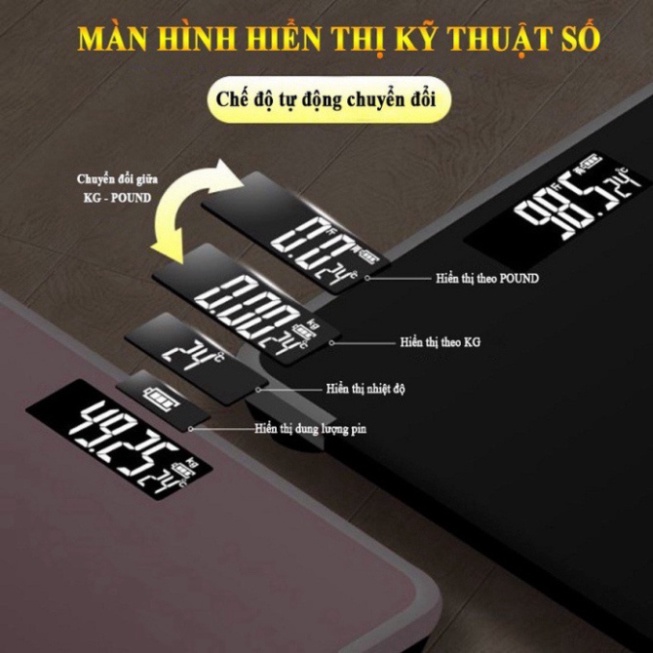 Cân Sức Khoẻ Gia Đình Chịu Lực Tốt Mặt Kinh Điện Tử Màn Hình LCD Rõ Nét Kinh Cường Lực Cao Cấp Thiết Kế Gọn Nhẹ Bo Tròn Góc