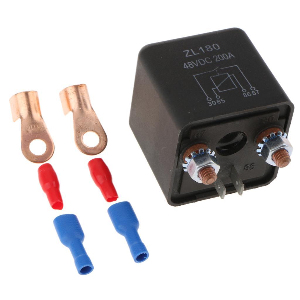 2x High Performance Car SPST Relay 2 Pole 48V 200A + 4 Connection Accessories, Automatic Switch