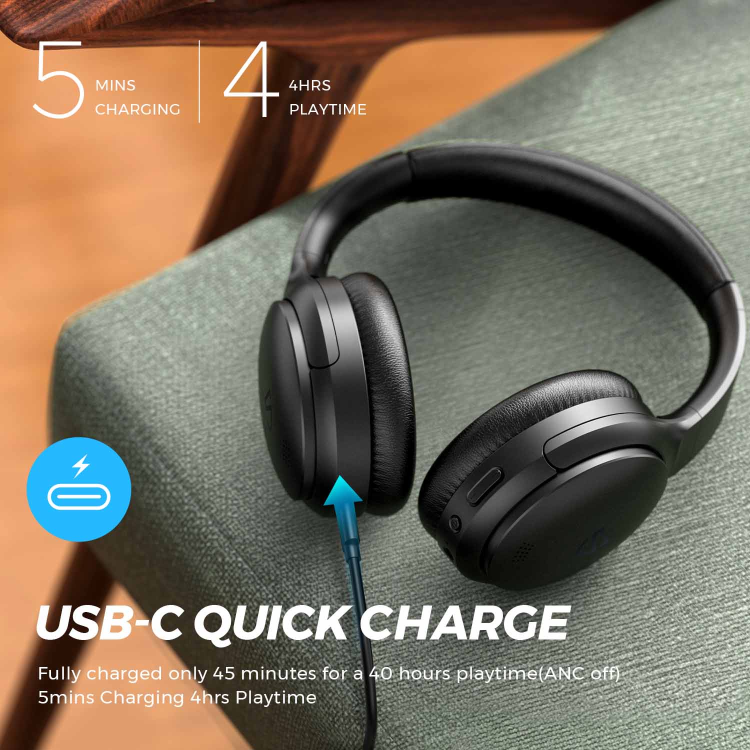 Tai Nghe Chụp Tai Bluetooth SoundPEATS A6 chống ồn chủ động ANC - Hàng chính hãng